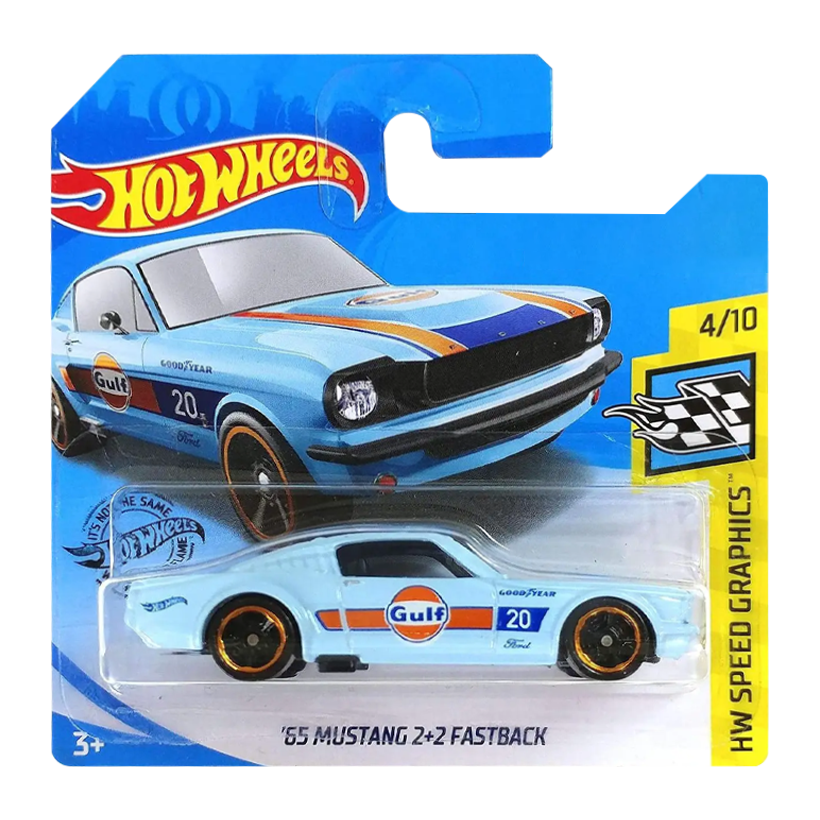 Машинка Базова Hot Wheels '65 Mustang 2+2 Fastback Gulf Speed Graphics 1:64 GHC86 Light Blue - Retromagaz