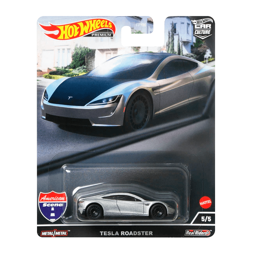 Машинка Premium Hot Wheels Tesla Roadster American Scene 1:64 HCK02 Metallic Silver - Retromagaz