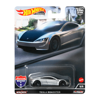 Машинка Premium Hot Wheels Tesla Roadster American Scene 1:64 HCK02 Metallic Silver - Retromagaz
