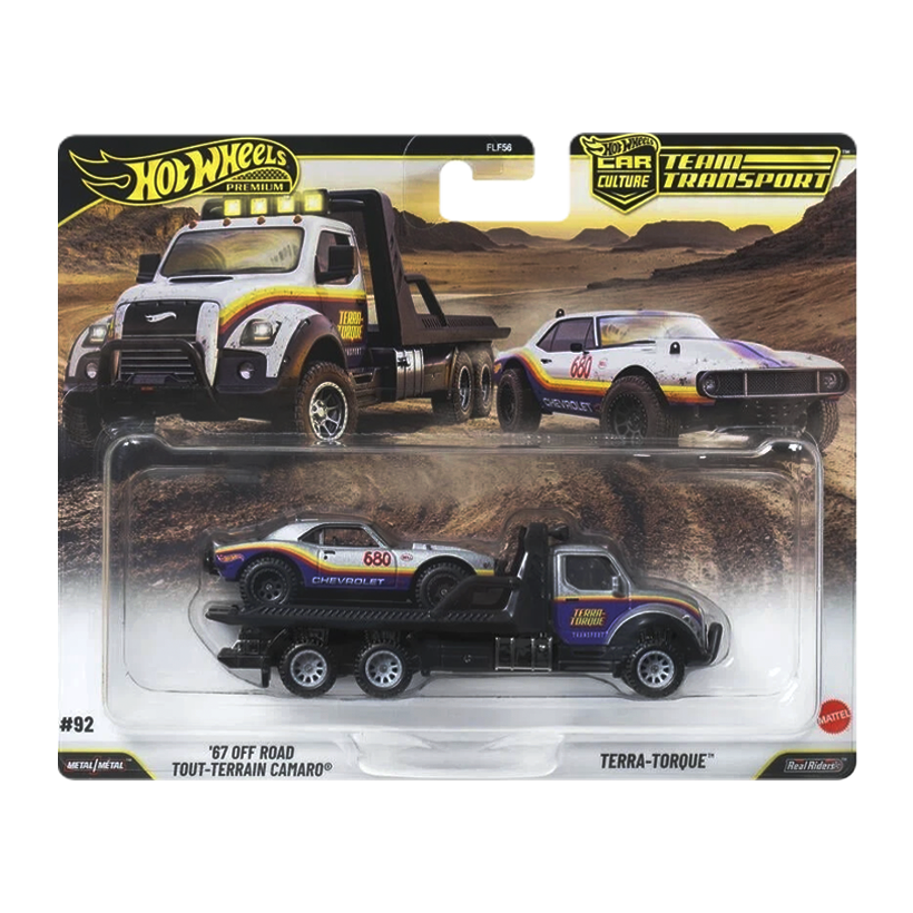 Машинка Premium 2шт Hot Wheels '67 Off Road Camaro та Terra-Torque Team Transport 1:64 JHX93 Silver - Retromagaz