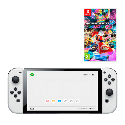 Набор Консоль Nintendo Switch OLED Model HEG-001 64GB White Новый  + Игра Mario Kart 8 Deluxe Русские Субтитры - Retromagaz