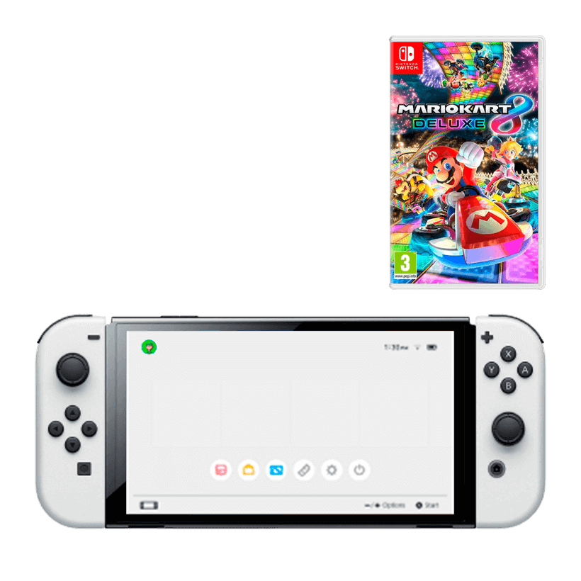 Набор Консоль Nintendo Switch OLED Model HEG-001 64GB White Новый + Игра Mario Kart 8 Deluxe Русские Субтитры - Retromagaz