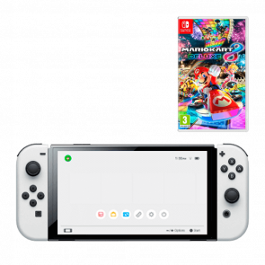 Набір Консоль Nintendo Switch OLED Model HEG-001 64GB White Новий  + Гра Mario Kart 8 Deluxe Російські Субтитри - Retromagaz