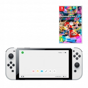 Набір Консоль Nintendo Switch OLED Model HEG-001 64GB (045496453435) White Новий + Гра Mario Kart 8 Deluxe Російські Субтитри