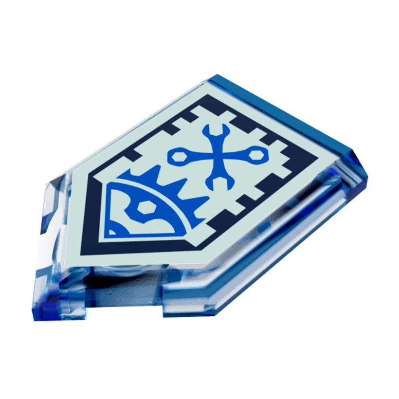 Плитка 4шт Lego Модифікована Декоративна Pentagonal Nexo Power Shield Pattern Mech Master 2 x 3 22385pb013 6133350 Trans-Dark Blue Б/У - Retromagaz