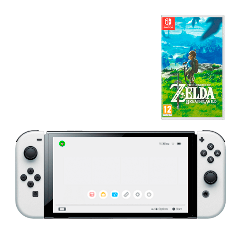 Набір Консоль Nintendo Switch OLED Model HEG-001 64GB White Б/У  + Гра The Legend of Zelda Breath of The Wild Російська Озвучка - Retromagaz