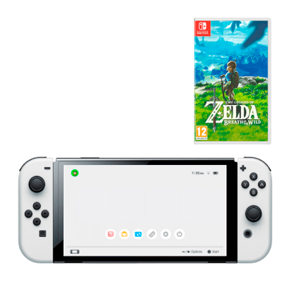 Набір Консоль Nintendo Switch OLED Model HEG-001 64GB White Б/У + Гра The Legend of Zelda Breath of The Wild Російська Озвучка Б/У - Retromagaz