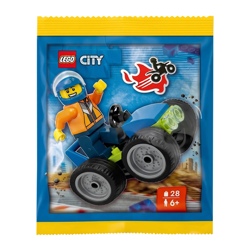 Конструктор Lego Фигурка Stuntman with Stunt Quad Paper Bag City L0002226 Новый - Retromagaz