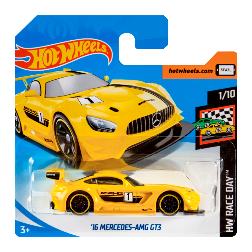 Машинка Базова Hot Wheels '16 Mercedes-AMG GT3 Race Day 1:64 FYD19 Yellow - Retromagaz