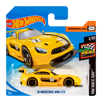 Машинка Базова Hot Wheels '16 Mercedes-AMG GT3 Race Day 1:64 FYD19 Yellow - Retromagaz