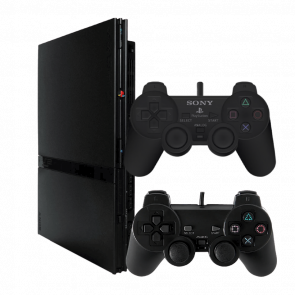 Набор Консоль Sony PlayStation 2 Slim SCPH-7xxx Chip Black Б/У  + Геймпад Проводной DualShock 2 SCPH-10010 - Retromagaz