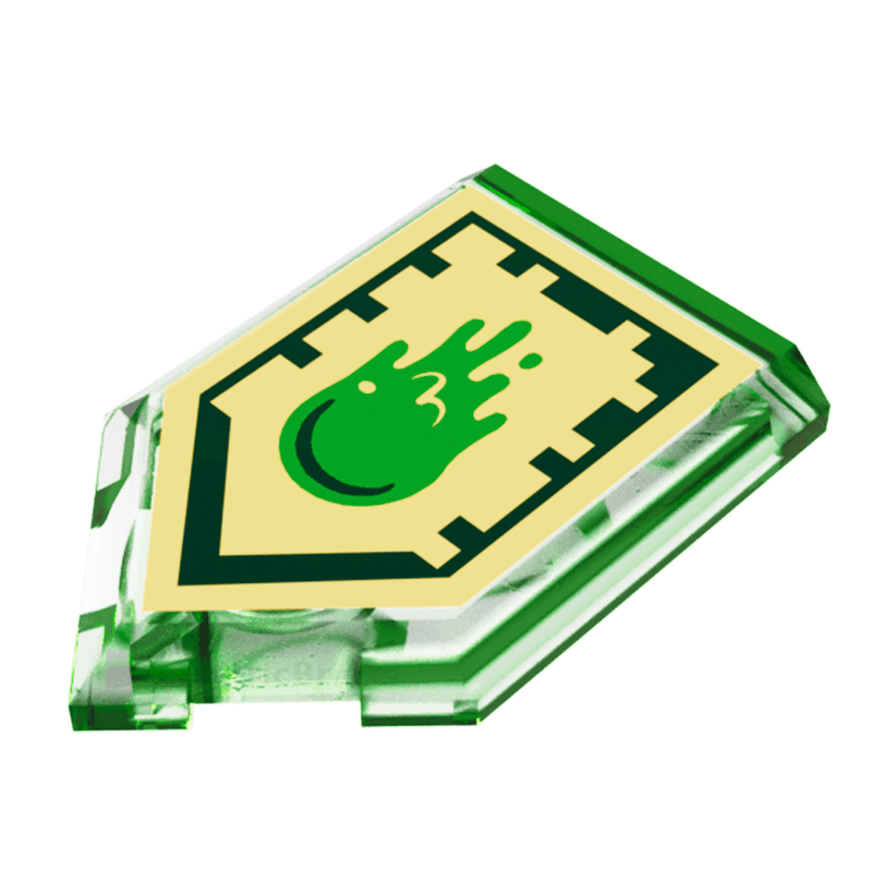 Плитка 4шт Lego Модифікована Декоративна Pentagonal Nexo Power Shield Pattern Slime Blast 2 x 3 22385pb034 6132662 Trans-Bright Green Б/У - Retromagaz