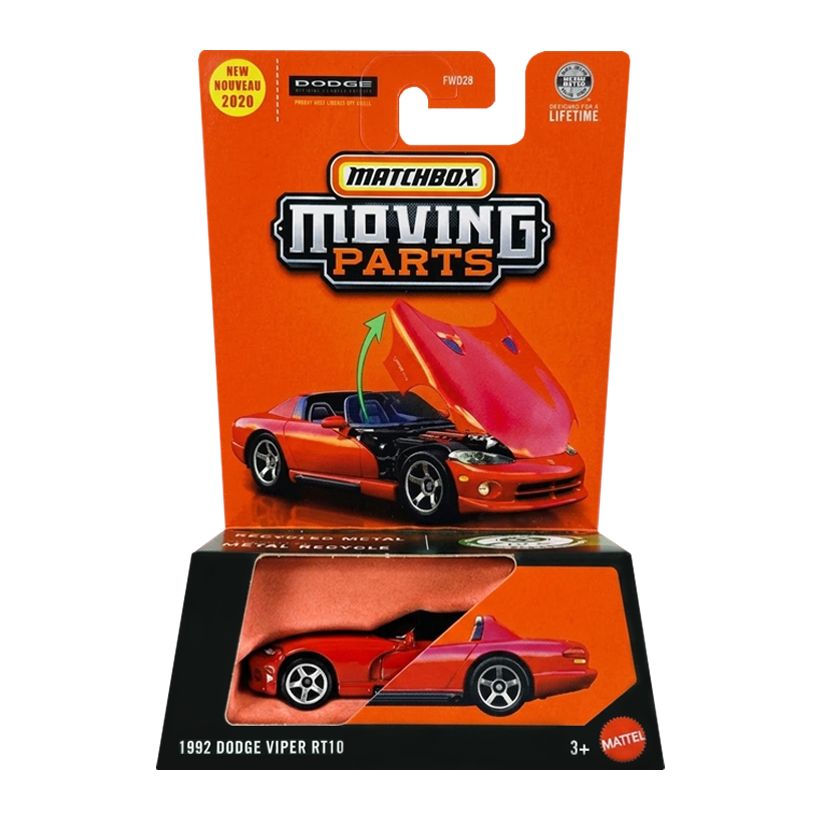 Тематическая Машинка Matchbox 1992 Dodge Viper RT10 Moving Parts 1:64 JHV40 Red - Retromagaz