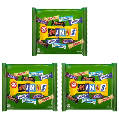 Набор Ассорти 3шт Mars Mini Snickers Twix Bounty Milky Way 20 Батончиков 400g - Retromagaz