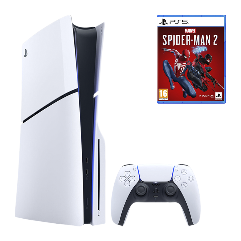 Набор Консоль Sony PlayStation 5 Slim Blu-ray 1TB White Без Геймпада Б/У  + Игра Marvel’s Spider-Man 2 Русская Озвучка - Retromagaz