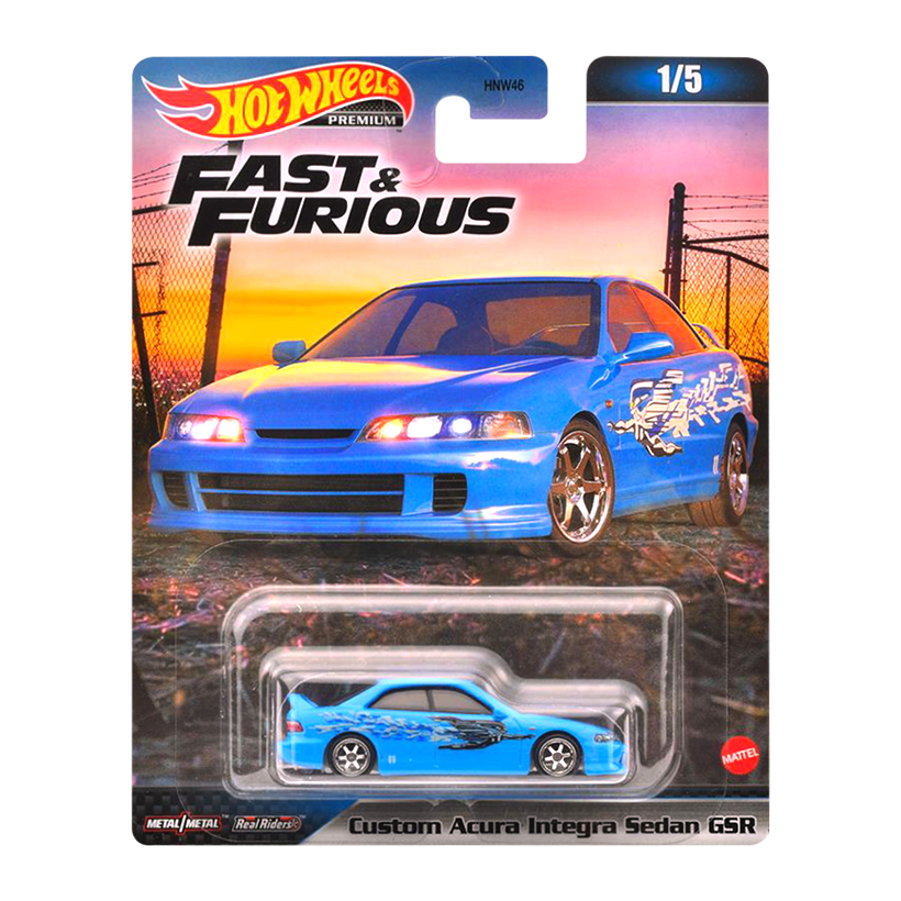 Машинка Premium Hot Wheels Custom Acura Integra Sedan GSR Fast & Furious 1:64 HNW46/HKD27 Light Blue - Retromagaz
