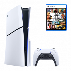 Набор Консоль Sony PlayStation 5 Slim Blu-ray 1TB White Новый  + Игра Grand Theft Auto GTA V 5 Русские Субтитры - Retromagaz