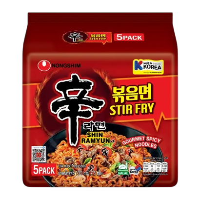 Набір Локшина 5шт Nongshim Shin Рамьон Покиммьон Stir Fry Гостра 131g - Retromagaz