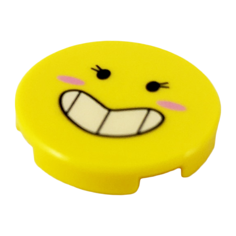 Плитка 4шт Lego Круглая Декоративная Bottom Stud Holder with Black Eyes with Eyelashes Large Smile Showing Teeth 2 x 2 14769pb224 6227400 Yellow Б/У - Retromagaz