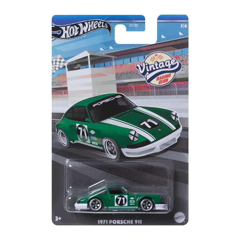 Тематична Машинка Hot Wheels Porsche 1971 Porsche 911 Vintage Racing Club 1:64 HRT81/HRV04 Green - Retromagaz