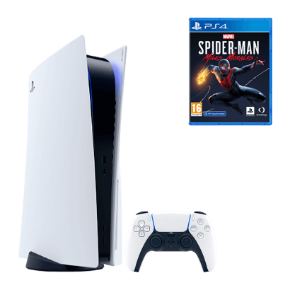 Набор Консоль Sony PlayStation 5 Blu-ray 825GB White Б/У  + Игра Marvel's Spider-Man: Miles Morales Русская Озвучка - Retromagaz