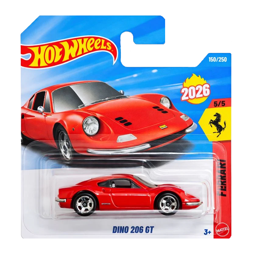 Машинка Базовая Hot Wheels DINO 206 GT Ferrari 1:64 JJH56 Red - Retromagaz