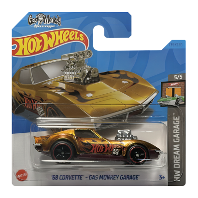 Машинка Базовая Hot Wheels '68 Corvette - Gas Monkey Garage Super Treasure Hunt STH Dream Garage 1:64 HKL10 Gold - Retromagaz