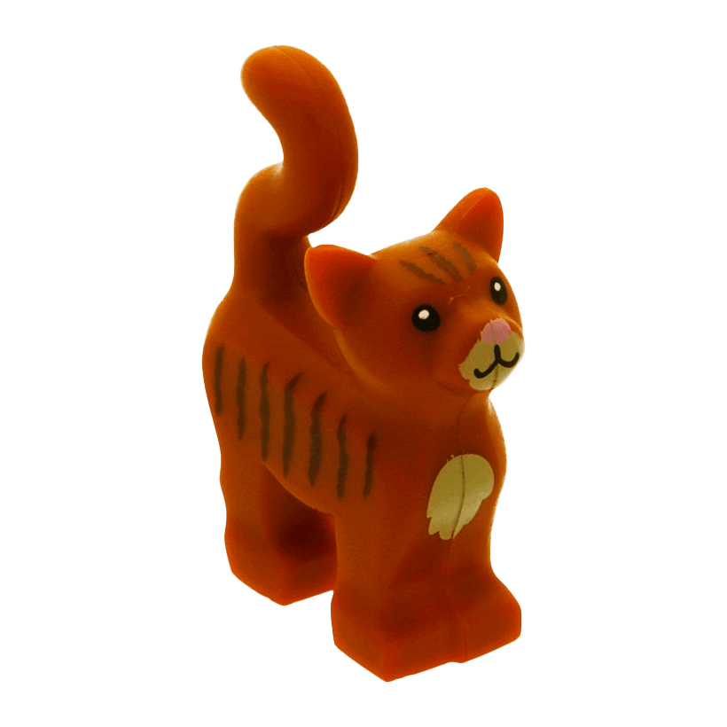 Фігурка Lego Земля Cat Dark Tan Chest and Muzzle Dark Brown Stripes Bright Pink Nose Animals 13786pb02 6057751 6182674 Dark Orange Б/У - Retromagaz