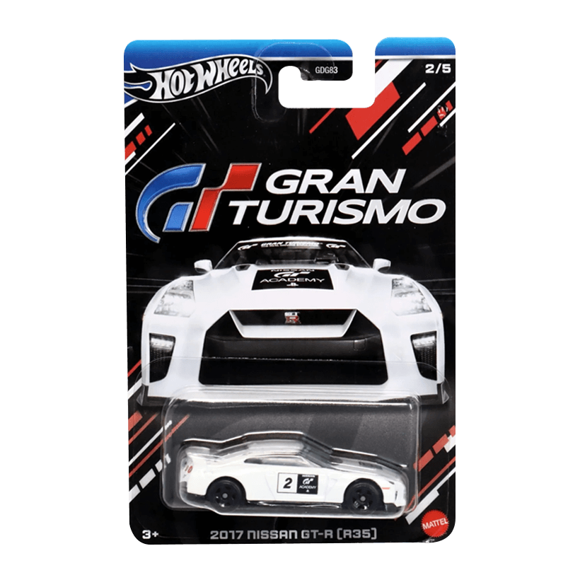 Тематическая Машинка Hot Wheels '17 Nissan GT-R (R35) Gran Turismo 1:64 HRV64 White - Retromagaz
