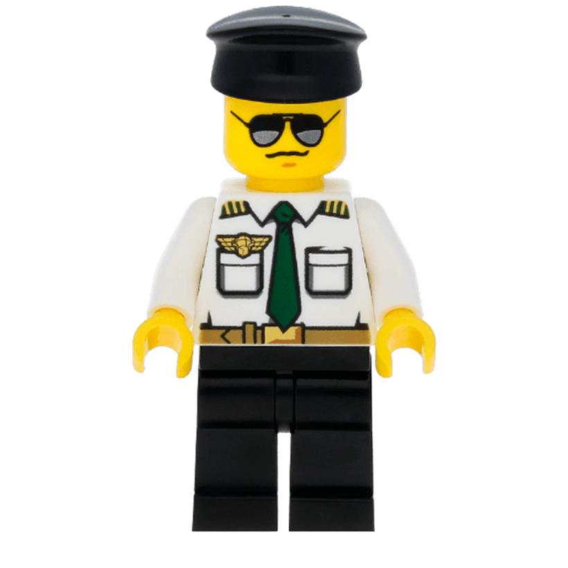 Фигурка Lego Airport Pilot White Shirt with Dark Green Tie and Belt City cty0403 Б/У - Retromagaz