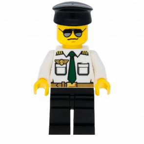 Фигурка Lego Pilot White Shirt with Dark Green Tie and Belt City Airport cty0403 Б/У