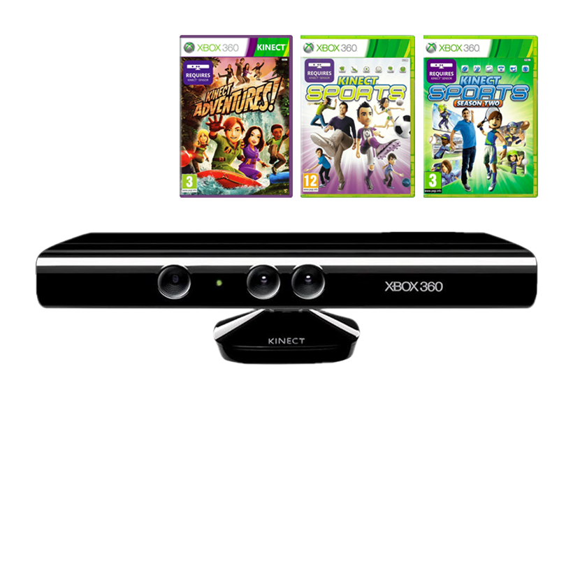 Набор Сенсор Движения Проводной Microsoft Xbox 360 1414 Kinect Black 3m Б/У  + Игра Kinect Sports Английская Версия + Kinect Sports Season 2 + Kinect Adventures! Русские Субтитры - Retromagaz