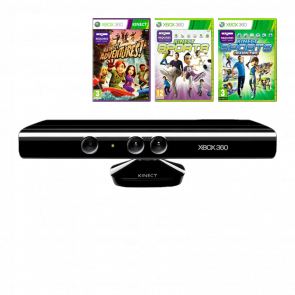 Набор Сенсор Движения Проводной Microsoft Xbox 360 1414 Kinect Black 3m Б/У  + Игра Kinect Adventures! Русские Субтитры + Kinect Sports Английская Версия + Kinect Sports Season 2 - Retromagaz