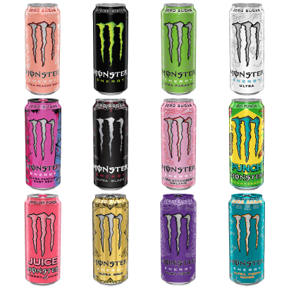 Набор Тахикардия (Monster Energy Ruby Red + Strawberry Dreams + Black + White + Pipeline Punch + Paradise + Peachy Keen + Violet + Juice Rio Punch + Fiesta Mango + Gold Pineapple + Classic Original) - Retromagaz