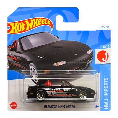 Машинка Базовая Hot Wheels '91 Mazda MX-5 Miata J-Imports 1:64 HTC47 Black - Retromagaz