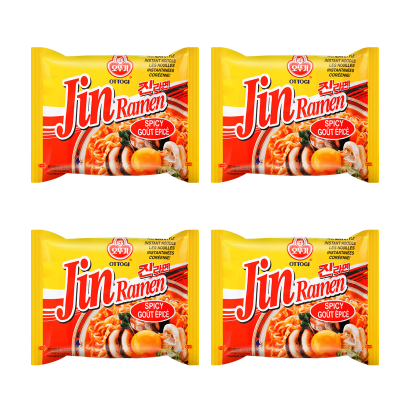 Набір Локшина Ottogi 4шт Jin Ramen Spicy Овочі Яловичина Гостра 120g - Retromagaz