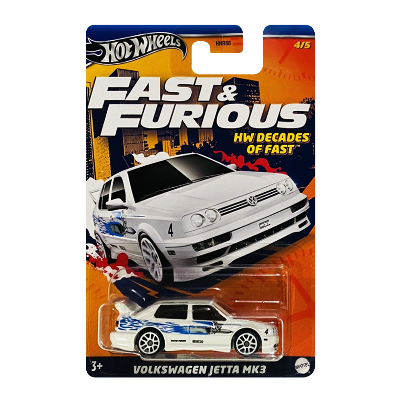 Тематическая Машинка Hot Wheels Volkswagen Jetta MK3 Decades of Fast & Furious 1:64 HNR88/HRW44 White - Retromagaz