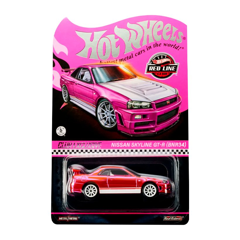 Машинка Premium Hot Wheels Nissan Skyline GT-R (BNR34) Red Line Club RLC 1:64 HNL06 Pink - Retromagaz