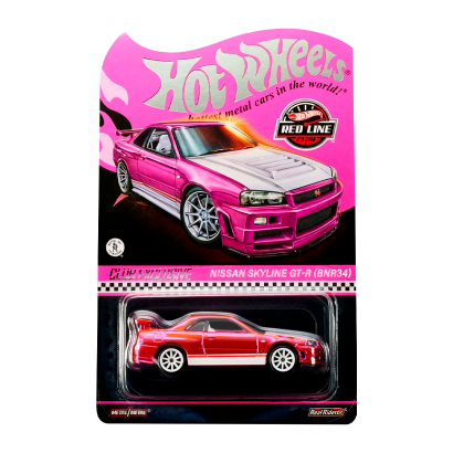 Машинка Premium Hot Wheels Nissan Skyline GT-R (BNR34) Red Line Club RLC 1:64 HNL06 Pink - Retromagaz