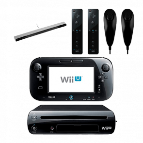 Набор Консоль Nintendo Wii U Модифицированная 96GB Black + 10 Встроенных Игр Б/У  + Сенсор Движения Проводной Sensor Bar Silver + Контроллер  Nunchuk 2шт + Беспроводной Remote 2шт