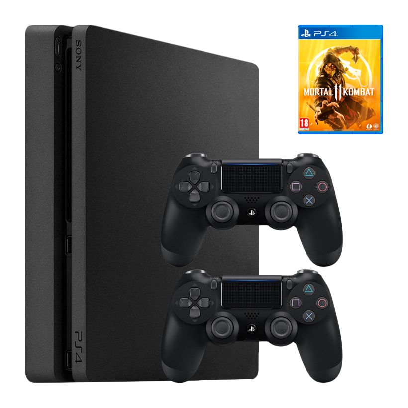 Набір Консоль Sony PlayStation 4 Slim 500GB Black Б/У  + Геймпад Бездротовий DualShock 4 Version 2 2шт + Гра Mortal Kombat 11 Російські Субтитри - Retromagaz