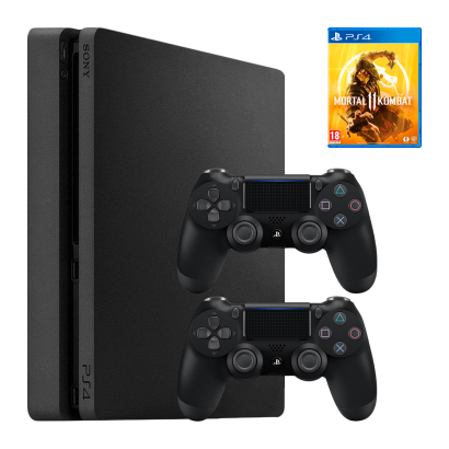 Набір Консоль Sony PlayStation 4 Slim 500GB Black Б/У  + Гра Mortal Kombat 11 Російські Субтитри + Геймпад Бездротовий DualShock 4 Version 2 2шт - Retromagaz