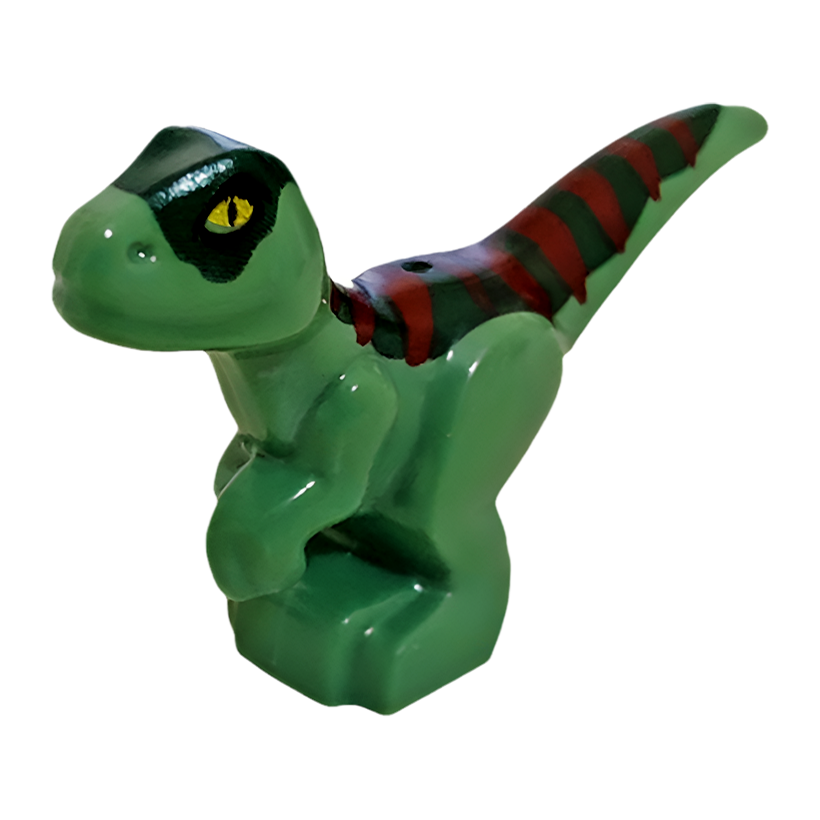 Фігурка Lego Динозавр Dinosaur Baby Standing with Dark Green Back Dark Red Stripes and Yellow Eyes Pattern Animals 37829pb09 Sand Green Б/У - Retromagaz