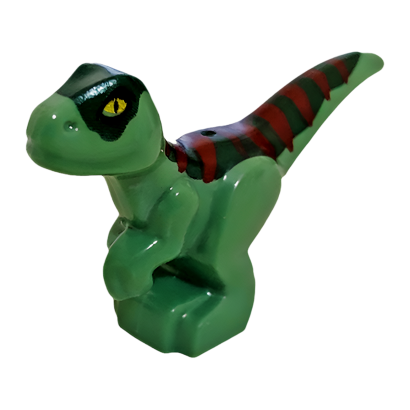 Фигурка Lego Динозавр Dinosaur Baby Standing with Dark Green Back Dark Red Stripes and Yellow Eyes Pattern Animals 37829pb09 Sand Green Б/У - Retromagaz