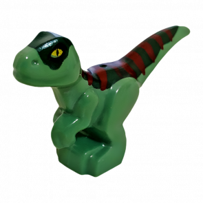 Фігурка Lego Динозавр Dinosaur Baby Standing with Dark Green Back Dark Red Stripes and Yellow Eyes Pattern Animals 37829pb09 Sand Green Б/У - Retromagaz