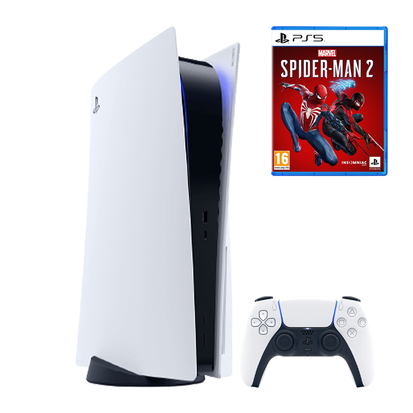 Набір Консоль Sony PlayStation 5 Blu-ray 825GB White Б/У  + Геймпад Бездротовий DualSense + Гра Marvel’s Spider-Man 2 Російська Озвучка - Retromagaz