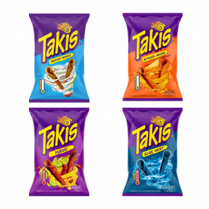 Набір Кранчі Takis Квадро Fuego Чілі Лайм 100g  + Buckin Ranch Сметана + Intense Nacho Seasoned Cheese + Blue Heat Rolls - Retromagaz