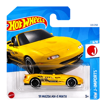 Машинка Базовая Hot Wheels '91 Mazda MX-5 Miata J-Imports 1:64 HTD80 Yellow - Retromagaz