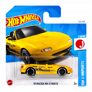 Машинка Базовая Hot Wheels '91 Mazda MX-5 Miata J-Imports 1:64 HTD80 Yellow