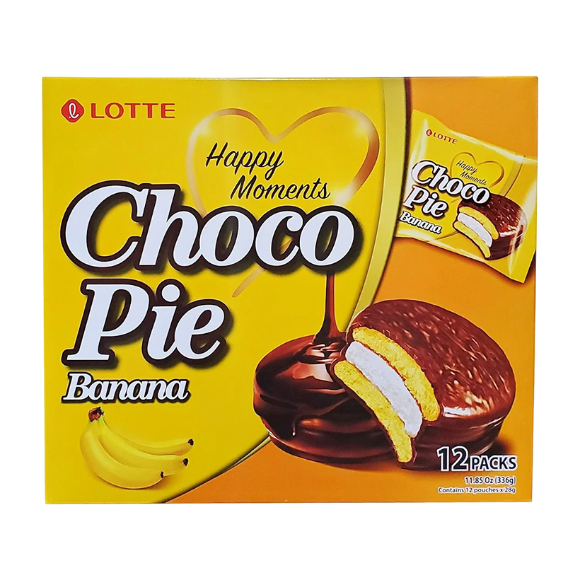 Тістечка Lotte Чокопай Банановий Choco Pie Banana (12 Тістечок) 336g - Retromagaz